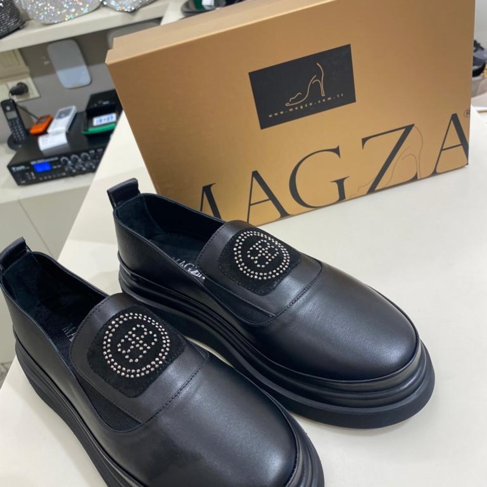 - Black Leather Loafers with Chunky Sole